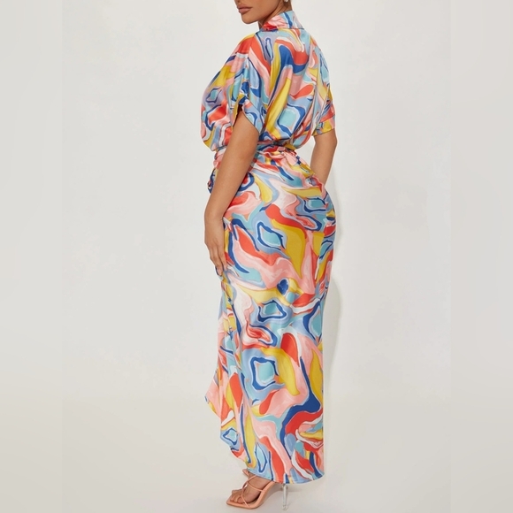 Women's Fashion Nova Hailey Button Up Maxi Dress - Blue/combo XS - Picture 3 of 10